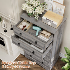 Tall Chest of Drawers, 6 Drawers, Manufactured Wood, Gray