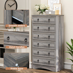 Tall Chest of Drawers, 6 Drawers, Manufactured Wood, Gray