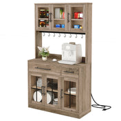 Tall Kitchen Pantry Cabinet with 6 Doors and 2 Drawers in Brown