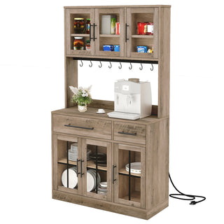 Tall Kitchen Pantry Cabinet with 6 Doors and 2 Drawers in Brown
