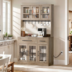 Tall Kitchen Pantry Cabinet with 6 Doors and 2 Drawers in Brown