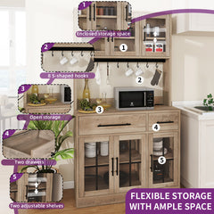 Tall Kitchen Pantry Cabinet with 6 Doors and 2 Drawers in Brown