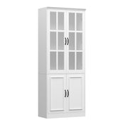 Tall Kitchen Storage Cabinet with 4 Doors in White with Black Hardware