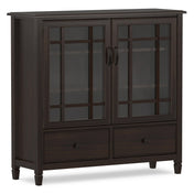 Tall Storage Cabinet, 46 in Wide, Solid Wood with Glass Doors and Bronze Hardware