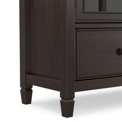 Tall Storage Cabinet, 46 in Wide, Solid Wood with Glass Doors and Bronze Hardware
