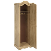 Tall Storage Cabinet in Solid Pine Wood, Brown with Black Metal Handles