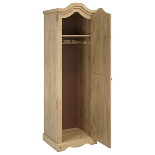 Tall Storage Cabinet in Solid Pine Wood, Brown with Black Metal Handles