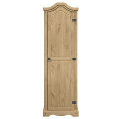 Tall Storage Cabinet in Solid Pine Wood, Brown with Black Metal Handles