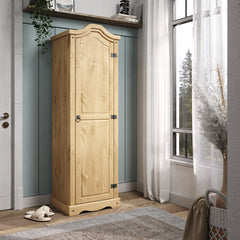 Tall Storage Cabinet in Solid Pine Wood, Brown with Black Metal Handles