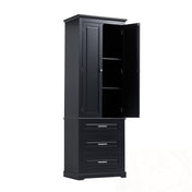 Tall Storage Cabinet with 3 Drawers and Adjustable Shelves in Black