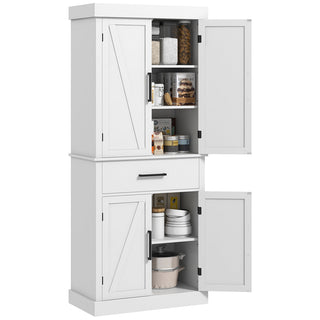 Tall Storage Cabinet with 4 Doors and 1 Drawer in White