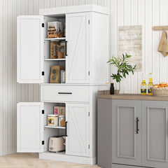 Tall Storage Cabinet with 4 Doors and 1 Drawer in White