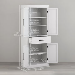 Tall Storage Cabinet with 4 Doors and 1 Drawer in White