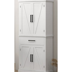 Tall Storage Cabinet with 4 Doors and 1 Drawer in White