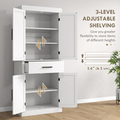 Tall Storage Cabinet with 4 Doors and 1 Drawer in White