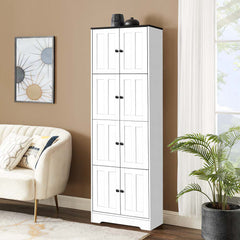 Tall Storage Cabinet with Doors, 4 Shelves, White