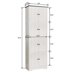 Tall Storage Cabinet with Doors, 4 Shelves, White