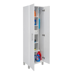 Tall Storage Cabinet with Double Doors and 6 Shelves in White