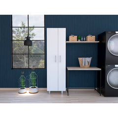 Tall Storage Cabinet with Double Doors and 6 Shelves in White