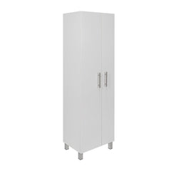 Tall Storage Cabinet with Double Doors and 6 Shelves in White