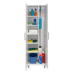 Tall Storage Cabinet with Double Doors and 6 Shelves in White