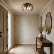In a room | the same flush mount above an entryway console table