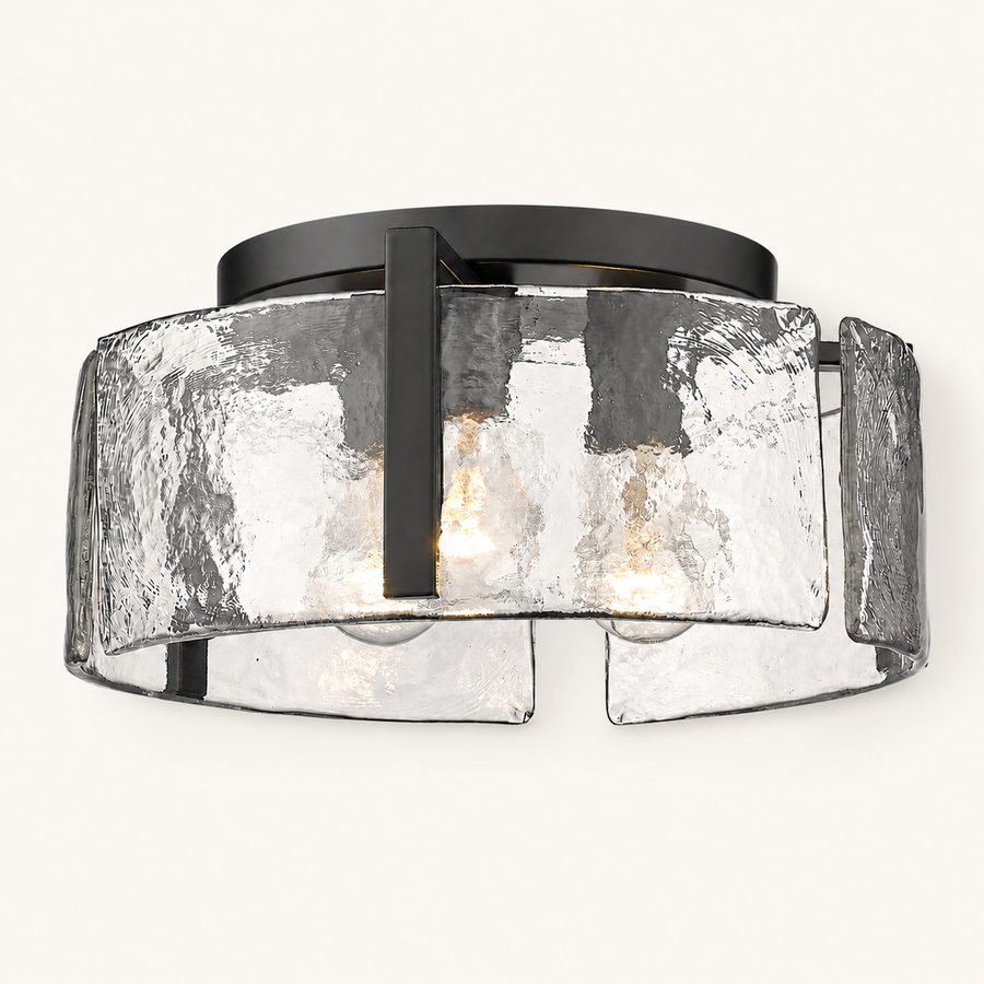 Front | studio front of the matte black drum and hammered glass panels