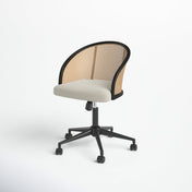Task Chair in Beige Fabric with Cane Back and Black Wood Frame