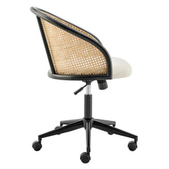 Task Chair in Beige Fabric with Cane Back and Black Wood Frame