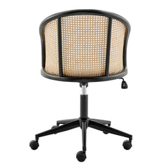 Task Chair in Beige Fabric with Cane Back and Black Wood Frame