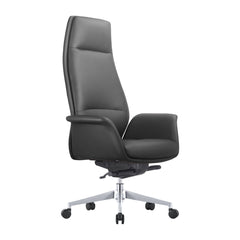 Task Chair in Black Faux Leather with Silver Aluminum Frame