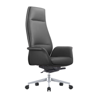 Task Chair in Black Faux Leather with Silver Aluminum Frame