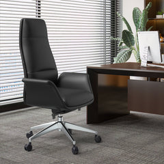 Task Chair in Black Faux Leather with Silver Aluminum Frame