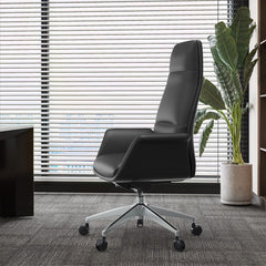Task Chair in Black Faux Leather with Silver Aluminum Frame