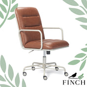 Task Chair in Brown Faux Leather with Zinc Frame and Casters