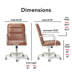 Task Chair in Brown Faux Leather with Zinc Frame and Casters