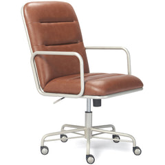 Task Chair in Brown Faux Leather with Zinc Frame and Casters