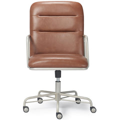 Task Chair in Brown Faux Leather with Zinc Frame and Casters