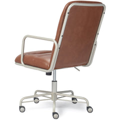 Task Chair in Brown Faux Leather with Zinc Frame and Casters