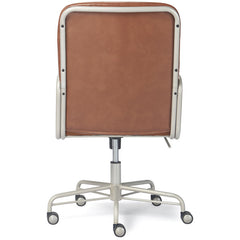 Task Chair in Brown Faux Leather with Zinc Frame and Casters