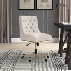 Task Chair in Natural Polyester Blend with Button Tufting and Five-Spoke Base