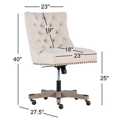 Task Chair in Natural Polyester Blend with Button Tufting and Five-Spoke Base