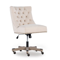 Task Chair in Natural Polyester Blend with Button Tufting and Five-Spoke Base