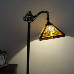 Task Floor Lamp, 61.4 in Tall, Yellow Tiffany Glass Shade with Blackish Bronze Base