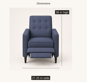 Dimensions | front recliner card with 27.25 in wide and 38 in high labels