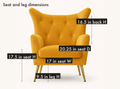 Dimensions | seat width, seat depth, seat height, back height, and leg height diagram