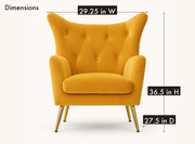 Dimensions | overall width, depth, and height diagram for the mustard velvet wingback chair
