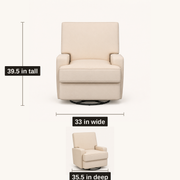 Dimensions | dimension guide for the beige velvet glider showing 33 inch width, 35.5 inch depth and 39.5 inch height
