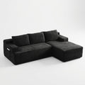 Right facing | Black corduroy sectional on white with the chaise on the right and the pocket on the left arm