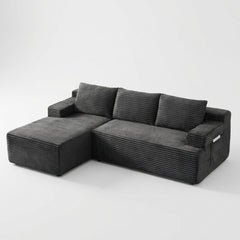 Dark gray | Charcoal corduroy sectional on a white studio backdrop with the chaise on the left. The right-hand-facing option currently shows this same left-hand-facing photo -- a true right-facing studio photo is not yet available.